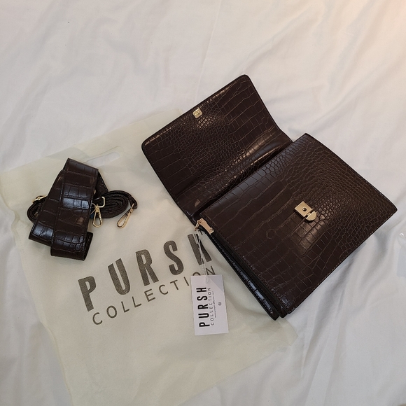 BNWT vegan crocodile leather brown structure purse - Picture 6 of 9